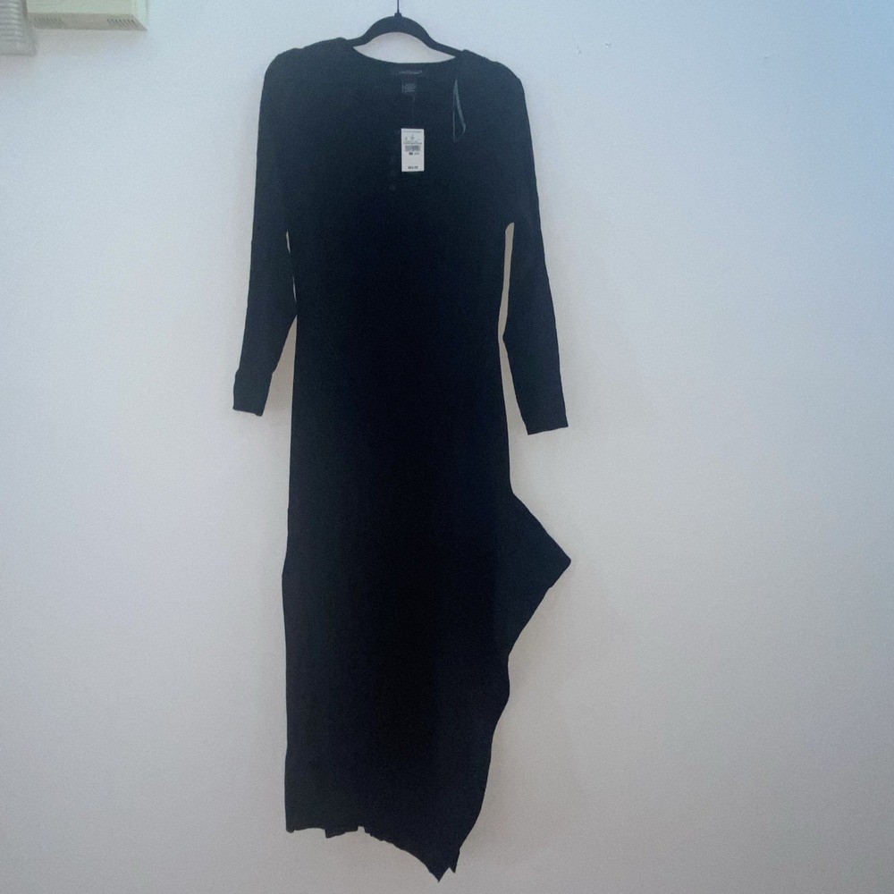 Ashley Stewart Black Sweater Dress Asymmetrical NWT 22/24 Long Sleeve Ribbed‎